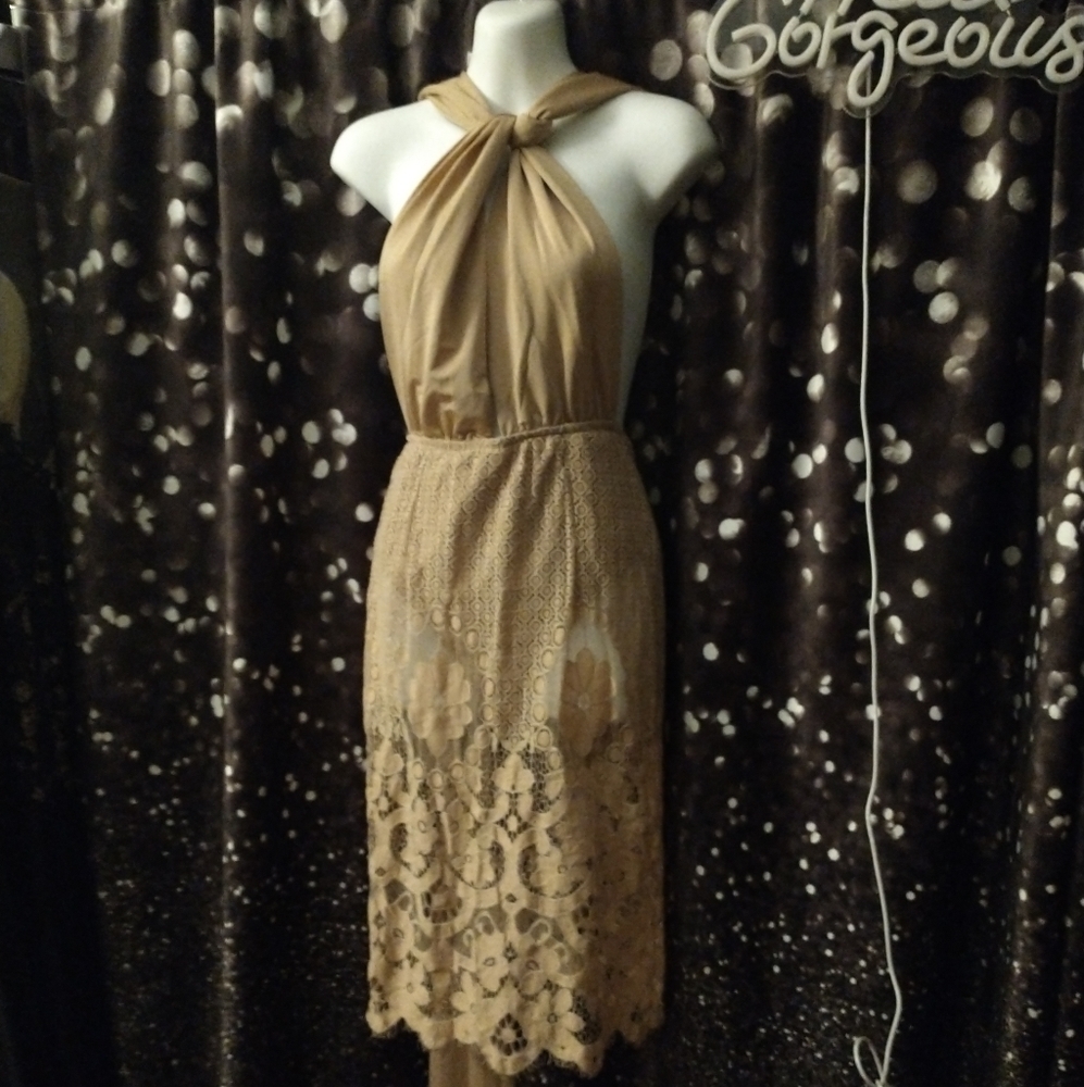 THE BOUTIQUE X little nude multi-wear lace dress with bodysuit bottoms wrap ties - Picture 5 of 16